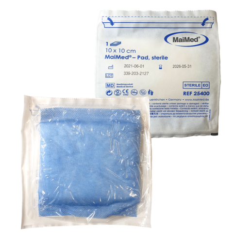 Jałowy kompres chłonny 10 cm x 10 cm PAD  Maimed 1 sztuka