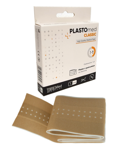 Plaster tkaninowy z opatrunkiem 8 cm x 1 m Plastomed Classic