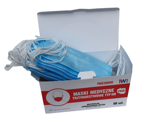Maski medyczne trzywarstwowe typ IIR niesterylne TW Plast 50 szt.