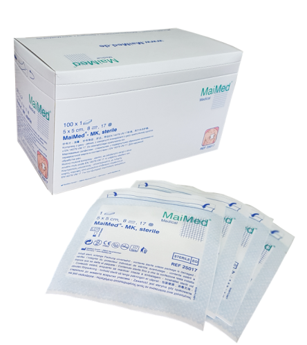 Kompresy jałowe  z gazy  5 cm x 5 cm 8 warstw 17 nitek  100 sztuk MK Maimed