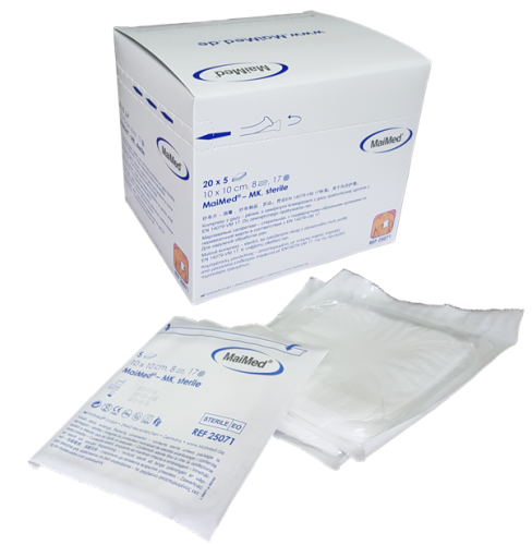 Kompresy jałowe  z gazy  10 cm x 10 cm 8 warstw 17 nitek  20 x 5 sztuk MK Maimed