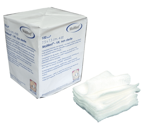 Kompresy włókninowe niejałowe 7,5 cm x 7,5 cm  4 warstwy 100 sztuk VK  Maimed