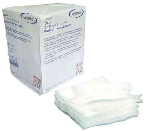 Kompresy z gazy niejałowe  8 warstw 17 nitek  10 cm x 10 cm 100 sztuk MK Maimed