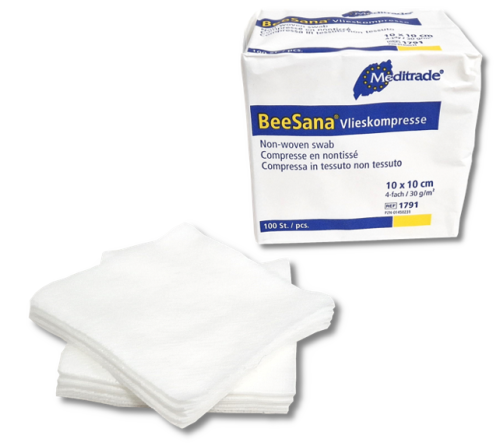 Kompresy włókninowe niejałowe niemieckie 10x10 cm  4 warstwy 100 sztuk BSV Meditrade